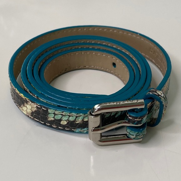 Cole Haan Medium Snakeskin Print Turquoise, Yellow, Blue Skinny Belt for Women - Picture 1 of 5